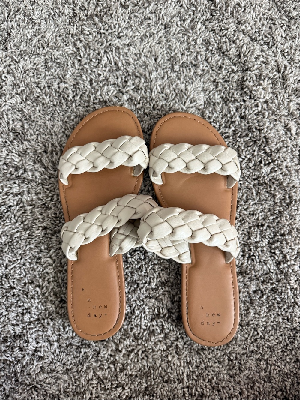a new day Braided Double-Strap Slide Sandals in Cream/Tan